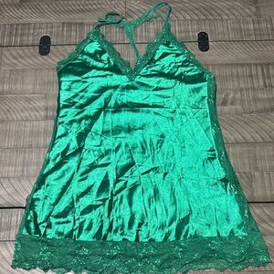 Emerald Green Silky Lace Trim Slip